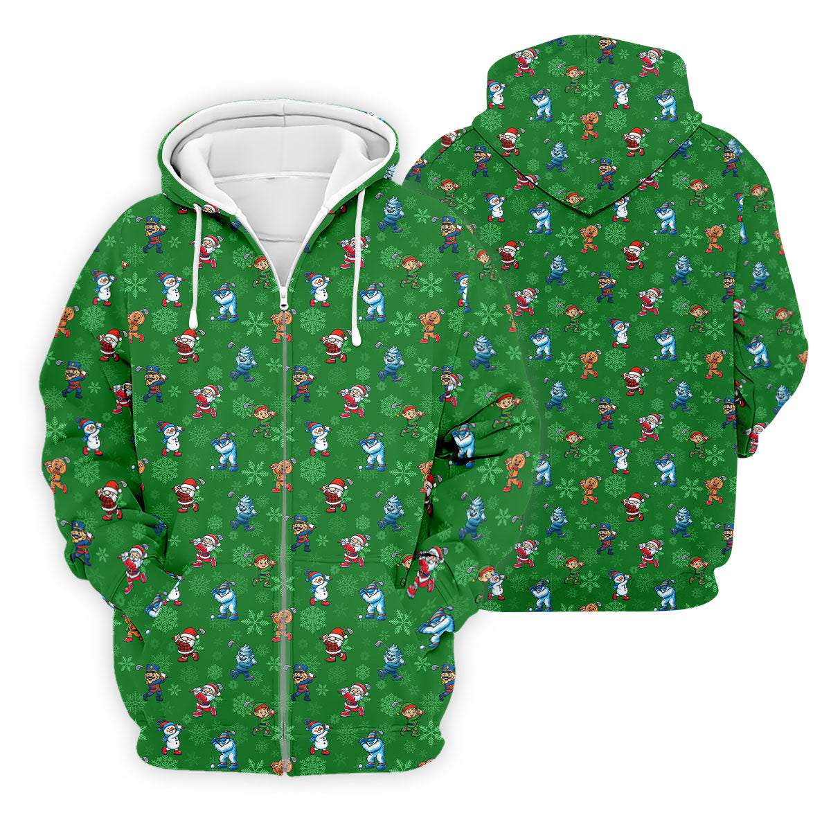 Funny Christmas Characters Golf Pose Green Golf Shirt, Christmas Golf Shirt, Polo ShirtFor Men