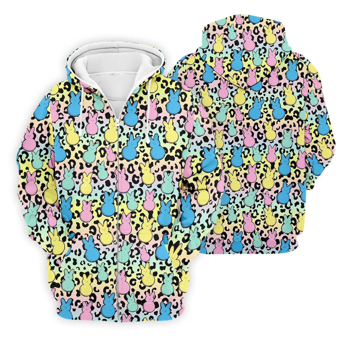Pastel Easter Bunny Leopard Print Polo Shirt, Mens Golf Apparel, Hawaiian Golf Shirt, Printed Golf Shirts