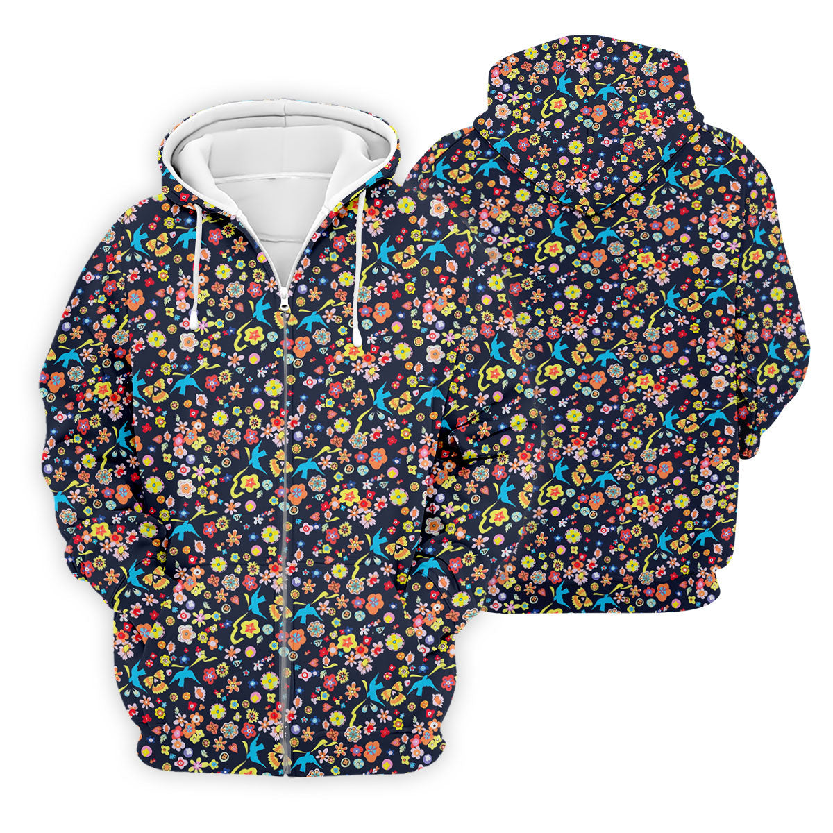 Colorful Floral Bird Garden Golf Shirt, Mens Golf Polo, Printed Golf Shirts