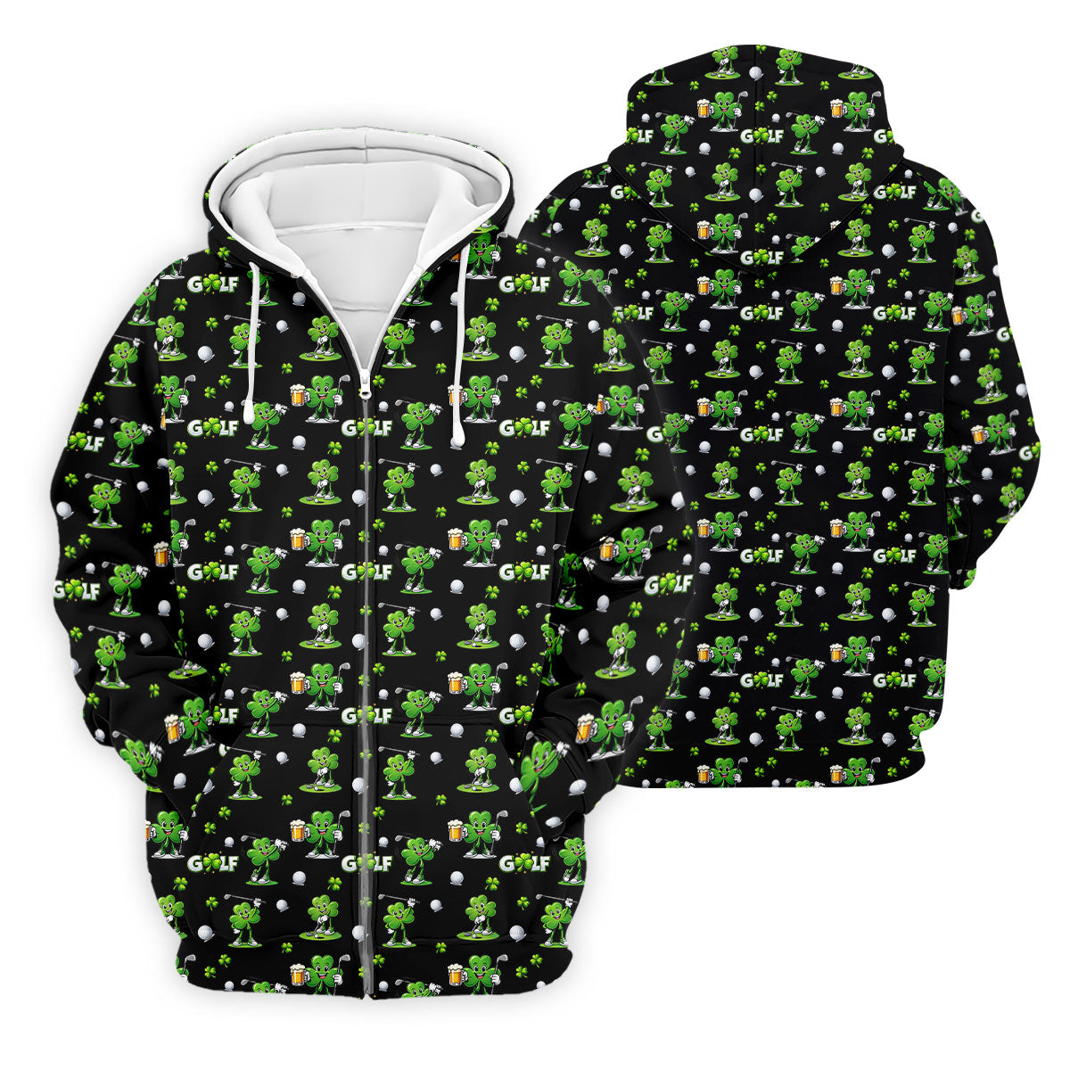 Three Leaf Clover Golf And Beer St Patrick's Day Black Golf Shirt, Fun Golf Shirts For Men, Polo ShirtFor Men