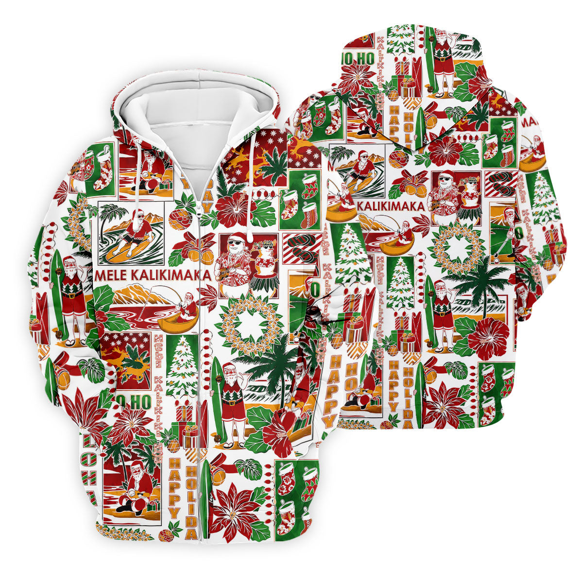 Men's Mele Kalikimaka Hawaiian Christmas Golf Shirt, Tropical Santa Holiday Golf Shirt, Golf Apparel For Men