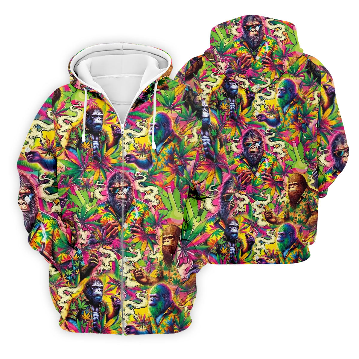 Psychedelic Bigfoot Cannabis Leaf Hawaiian Polo Shirt, Mens Golf Shirts, Golf Apparel For Men