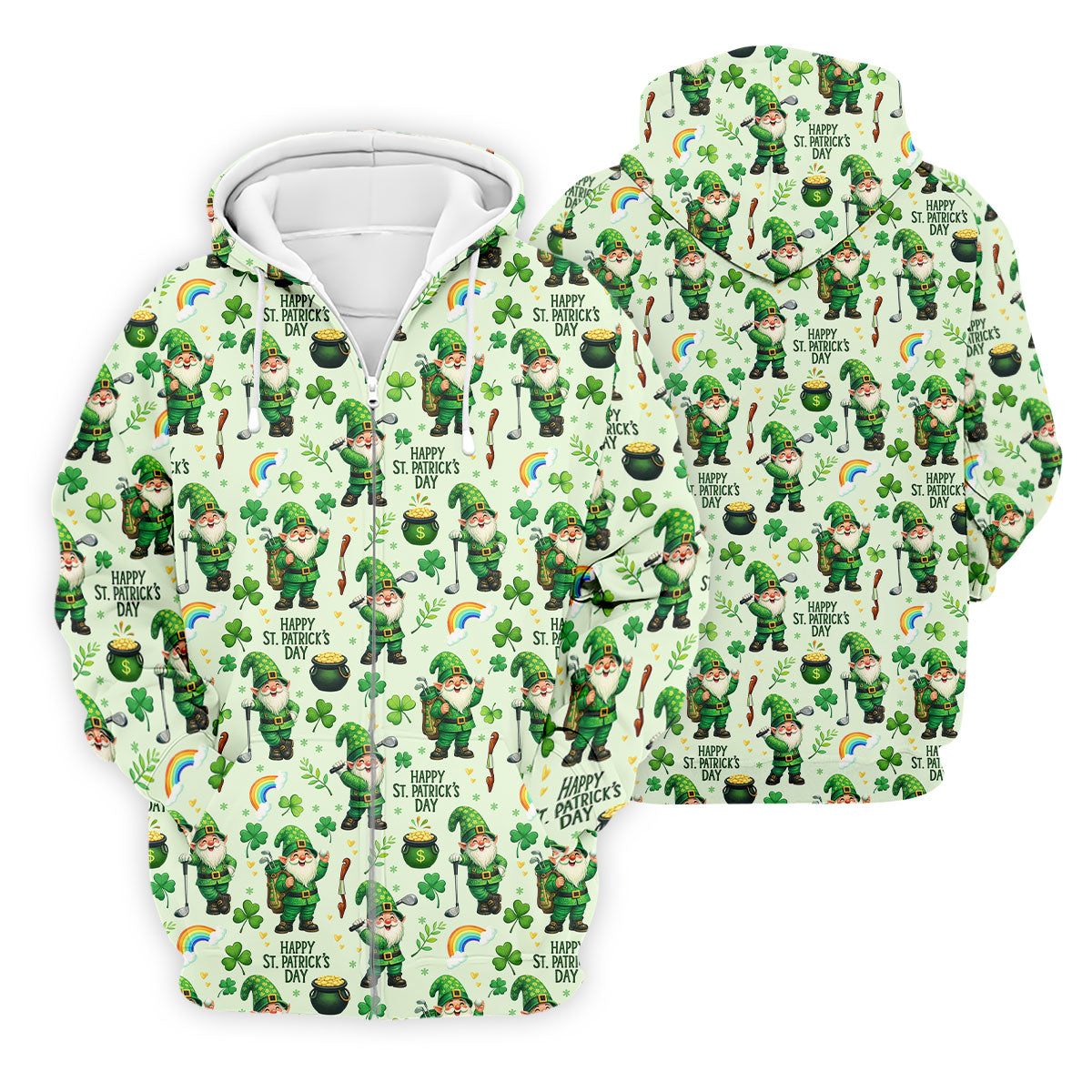 Happy St Patrick's Day Gnomes Shamrock Golf Shirt, Men's Funny Golf Shirts, Golf Shirts For Men