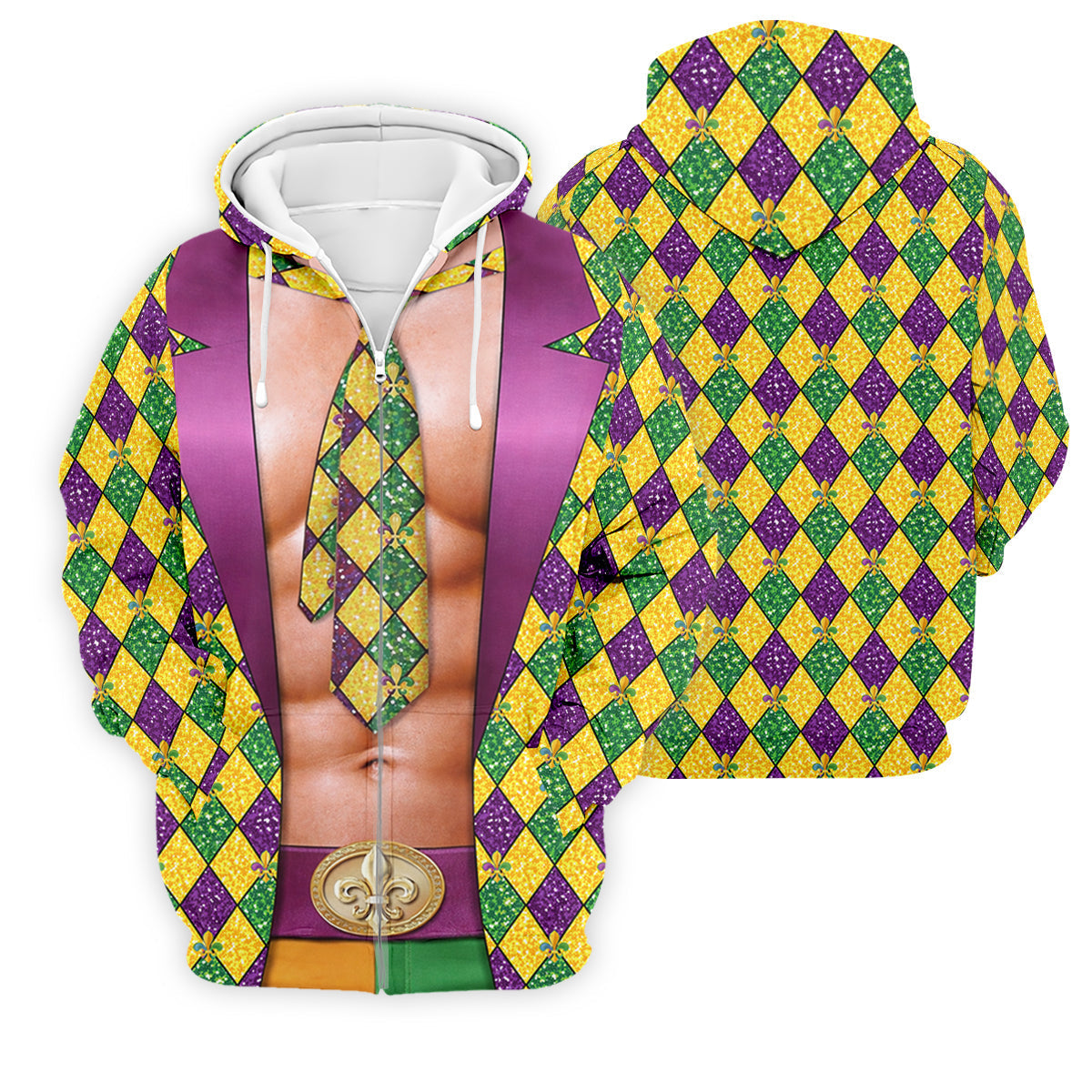 Green Purple Gold Argyle Pattern Fun Suit Mardi Gras Print Golf Shirt, Fun Golf Shirts For Men, Polo For Men
