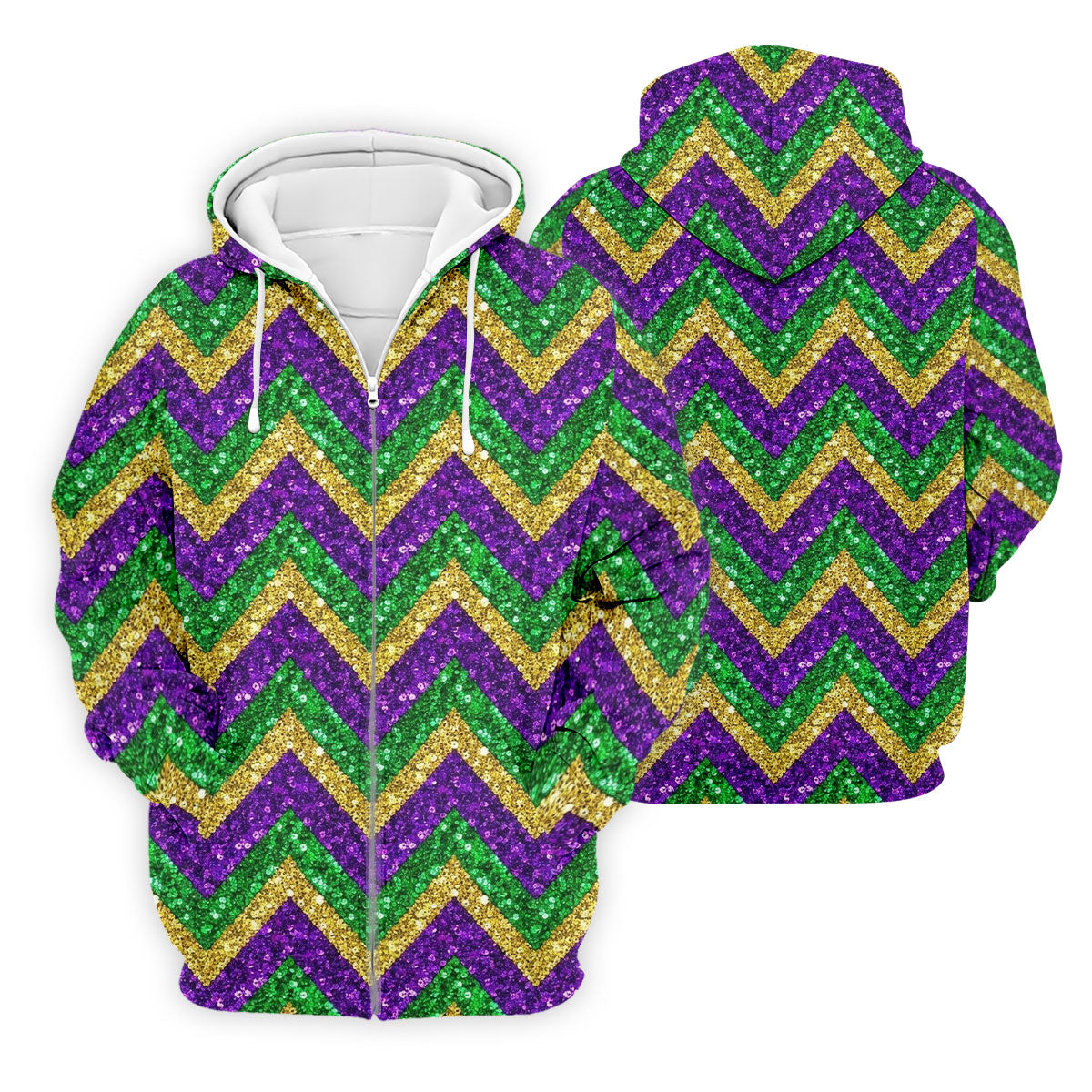 Mardi Gras Purple Gold Green Zigzag Pattern Glitter Print Golf Tops For Men, Polo ShirtFor Men, Golf Shirts For Men