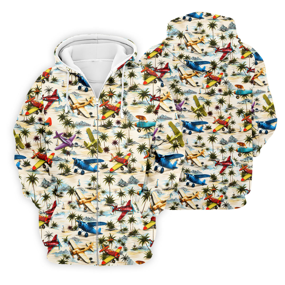 Vintage Airplane Hawaiian Golf Shirt, Tropical Aircraft Pattern, Polo Shirts For Men