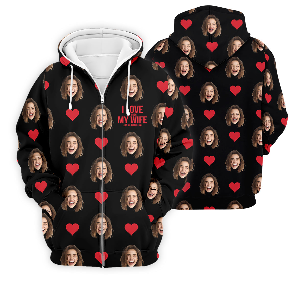 I Love My Wife Custom Photo Black Golf Shirt, Valentines Golf Gift, Fun Golf Shirts For Men, Golf Gift For Men