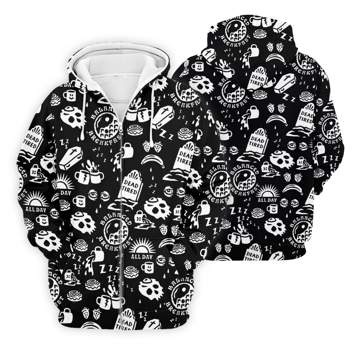 Dead Tired Coffee Breakfast Pattern Golf Shirt, Men's Golf Shirt, Golf Polo Shirts For Men