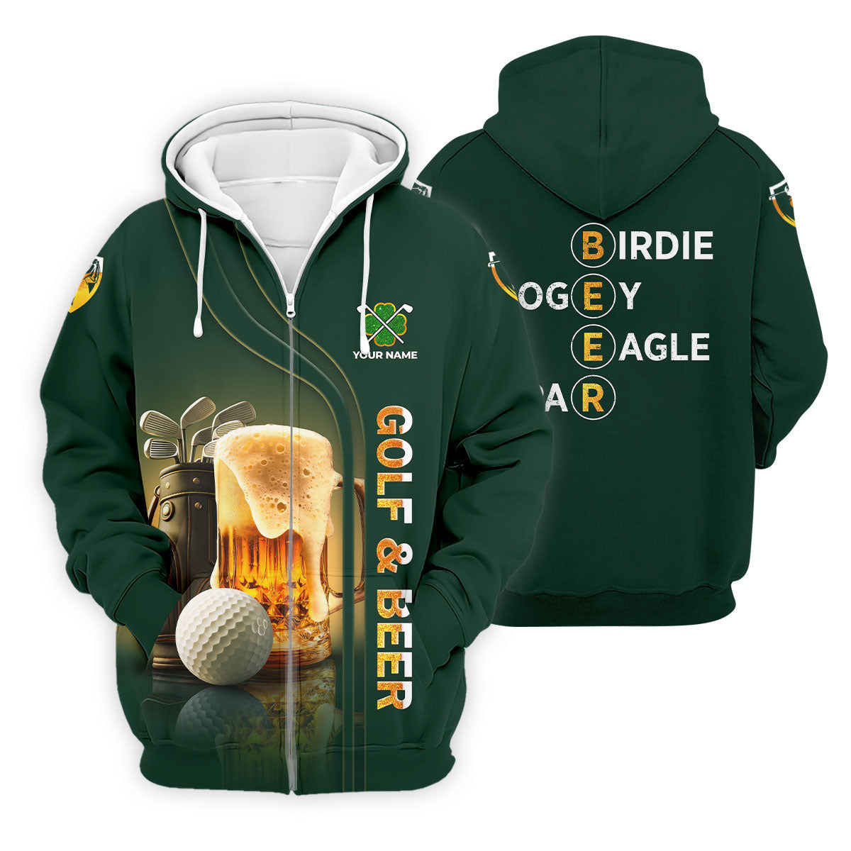 Golf Beer Birdie Bogey Eagle Par St Patrick's Day Green Golf Polos For Men, Golf Shirts For Men, St Patricks Day Golf Shirt