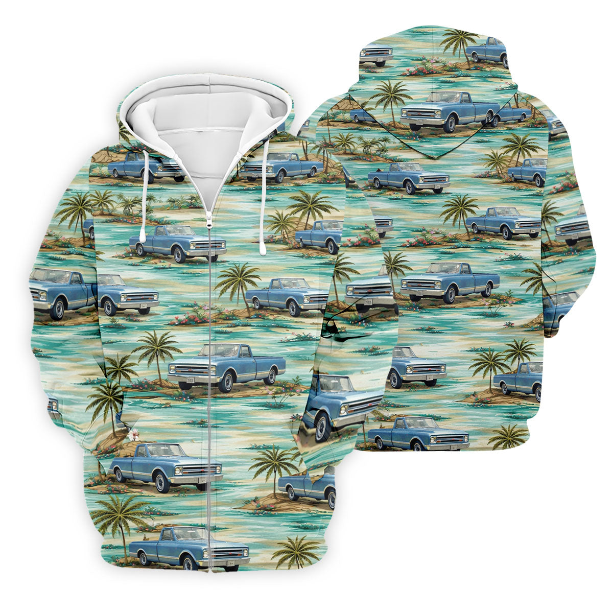 Personalized Truck Golf Shirt, Custom Vehicle Tropical Pattern, Golf Shirt For Men