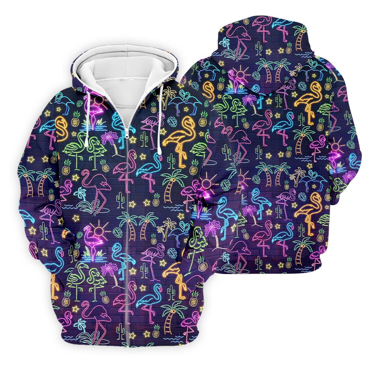 Neon Flamingo Tropical Night Golf Shirt, Golf Polo Shirts For Men, Hawaiian Golf Shirt, Mens Golf Apparel