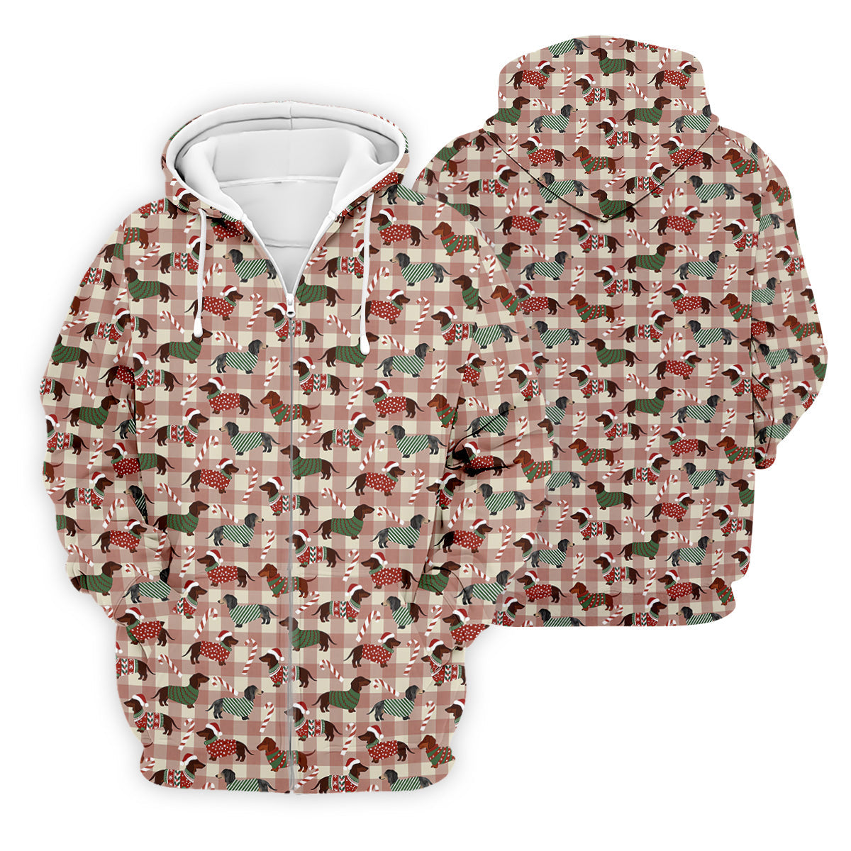 Christmas Dachshund Pink Checkered Golf Tops For Men, Christmas Golf Shirt, Polo Shirtor Men