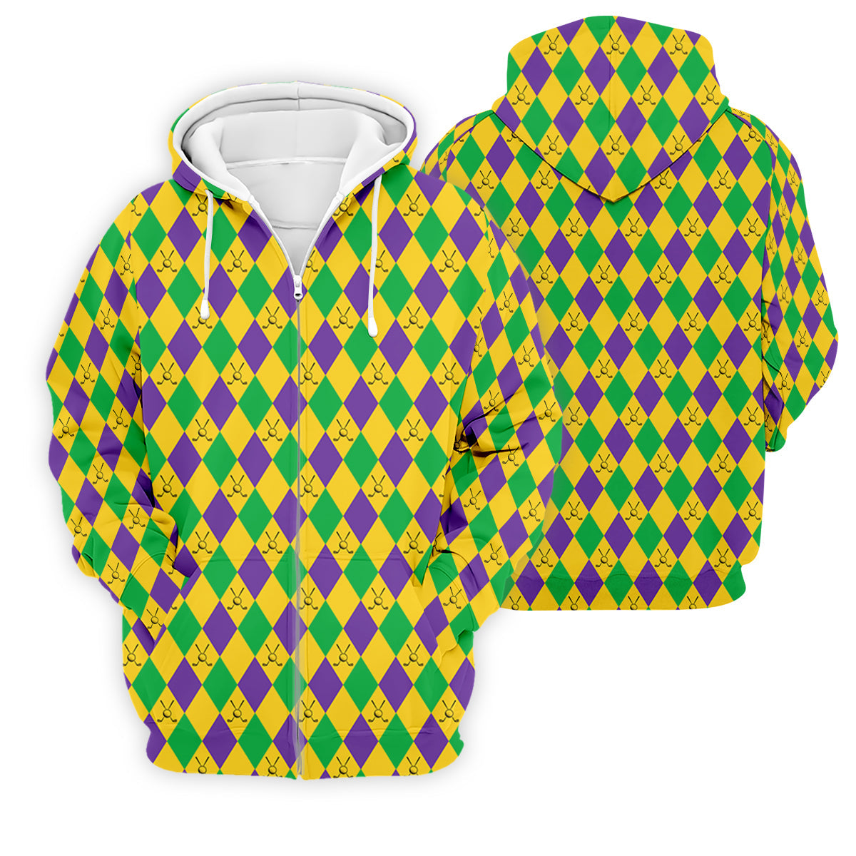 Green Gold Purple Argyle Pattern Mardi Gras Golf Shirt, Polo Shirt Men, Golf Shirts For Men