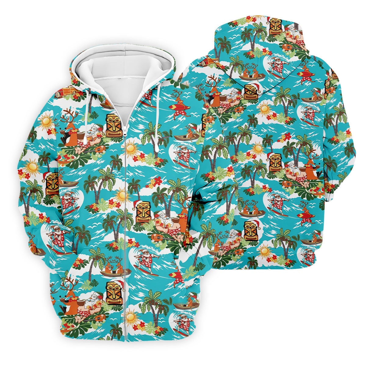 Men's Funny Surfing Santa Hawaiian Golf Shirt, Christmas Golf Shirt, Printed Golf Shirts