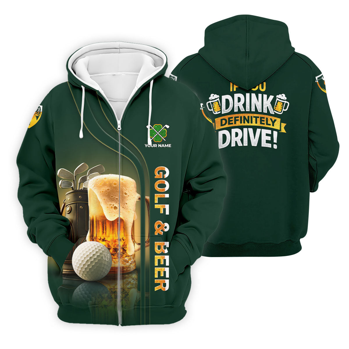 If You Drink Definitely Drive Golf And Beer St Patrick's Day Green Golf Shirts For Men, Golf Gift For Men