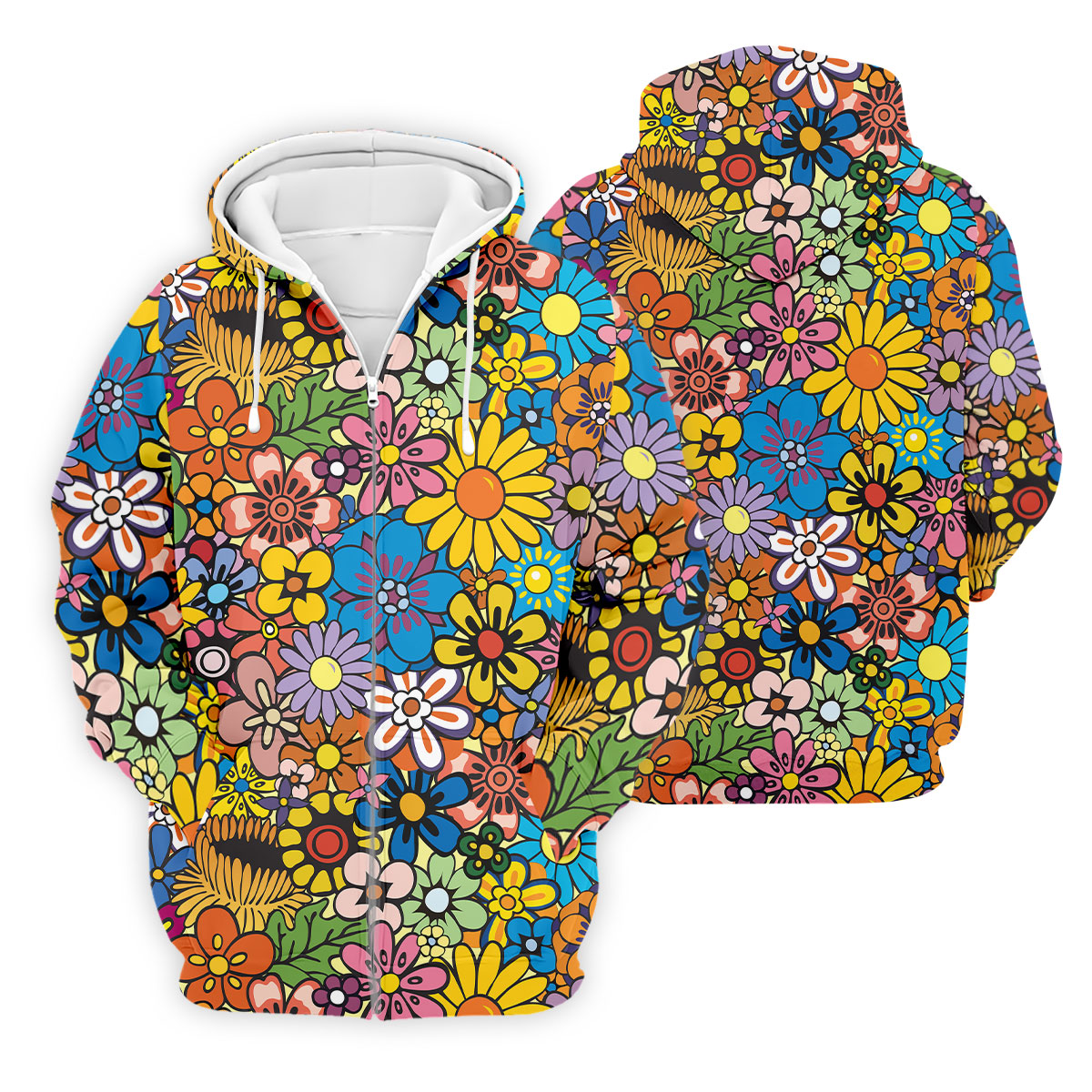 Multicolor Retro Flower Power Golf Shirt, Mens Golf Polo, Hawaiian Golf Shirt, Golf Apparel For Men