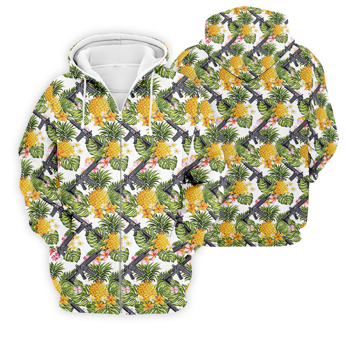 Tropical Pineapple Rifle Golf Shirt, Hawaiian Tactical Print, Golf Shirts For Men