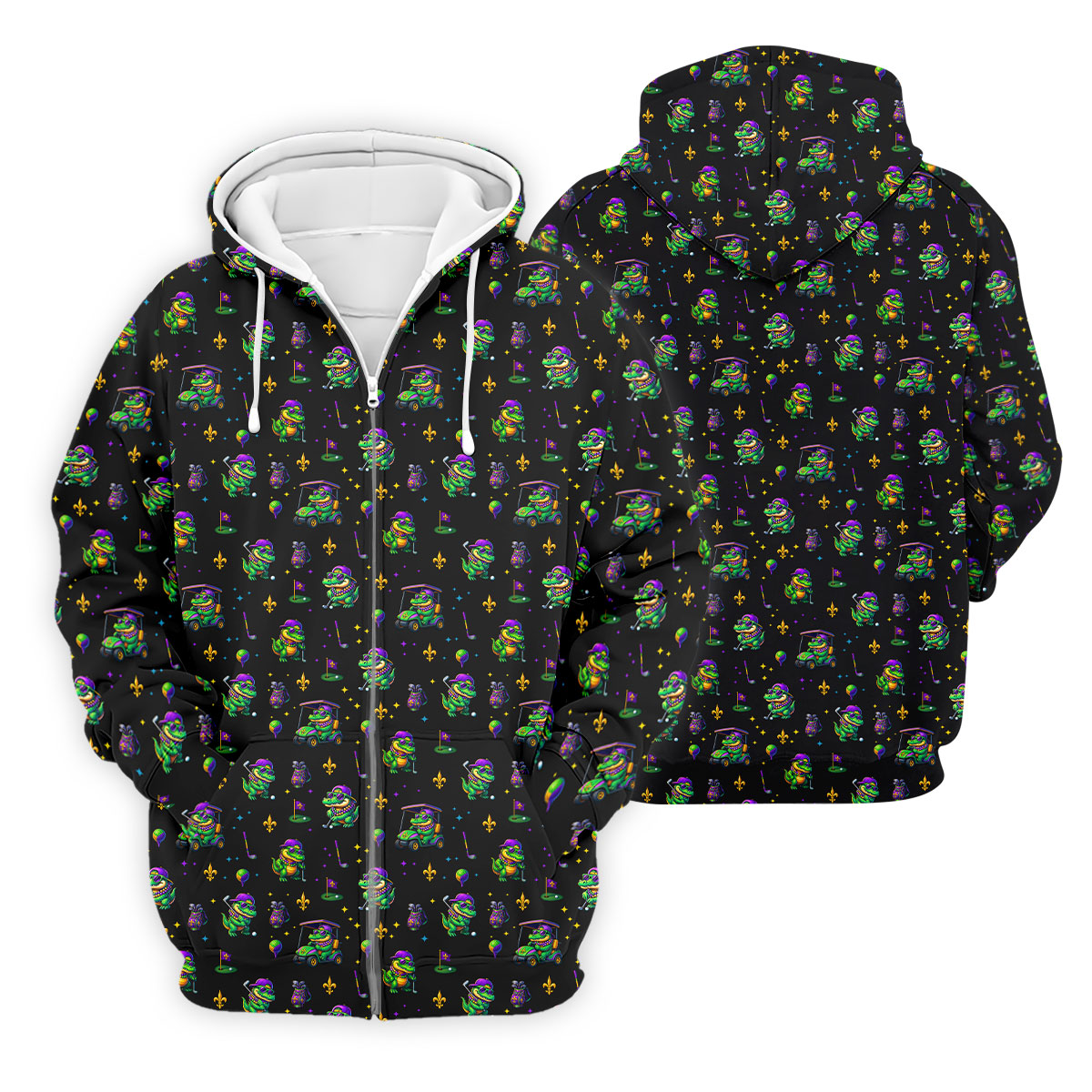 Funny Crocodile Mardi Gras Golf Shirts, Black Golf Shirt, Golf Gift For Men, Golf Shirts For Men