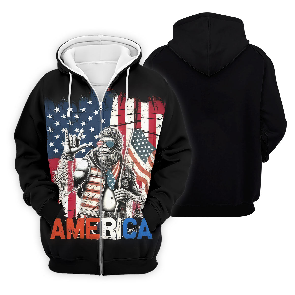 American Flag Bigfoot Patriot Black Hawaiian Golf Shirt, 250th Anniversary Tropical Vibe Men's Golf Shirt