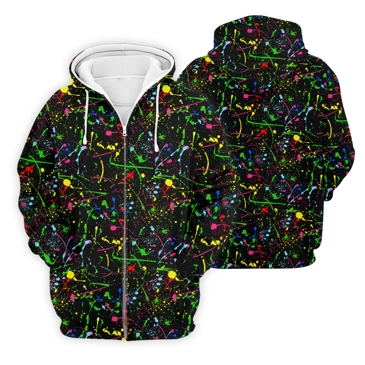 Black Neon Paint Splatter Golf Shirt, Men's Golf Shirt, Golf Apparel For Men