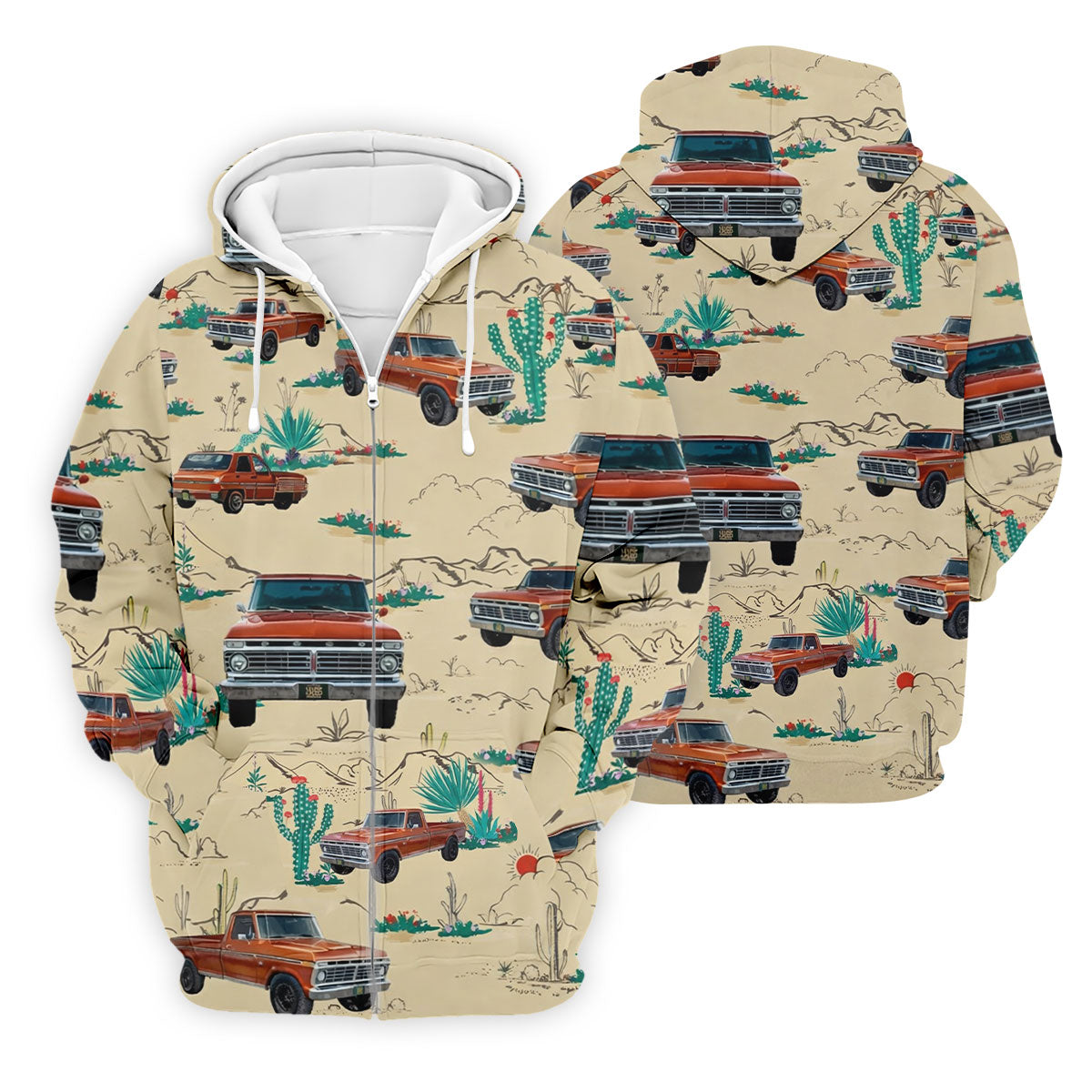 Personalized Pickup Truck Golf Shirt, Southwestern Desert Cactus Pattern, Golf Shirt For Men