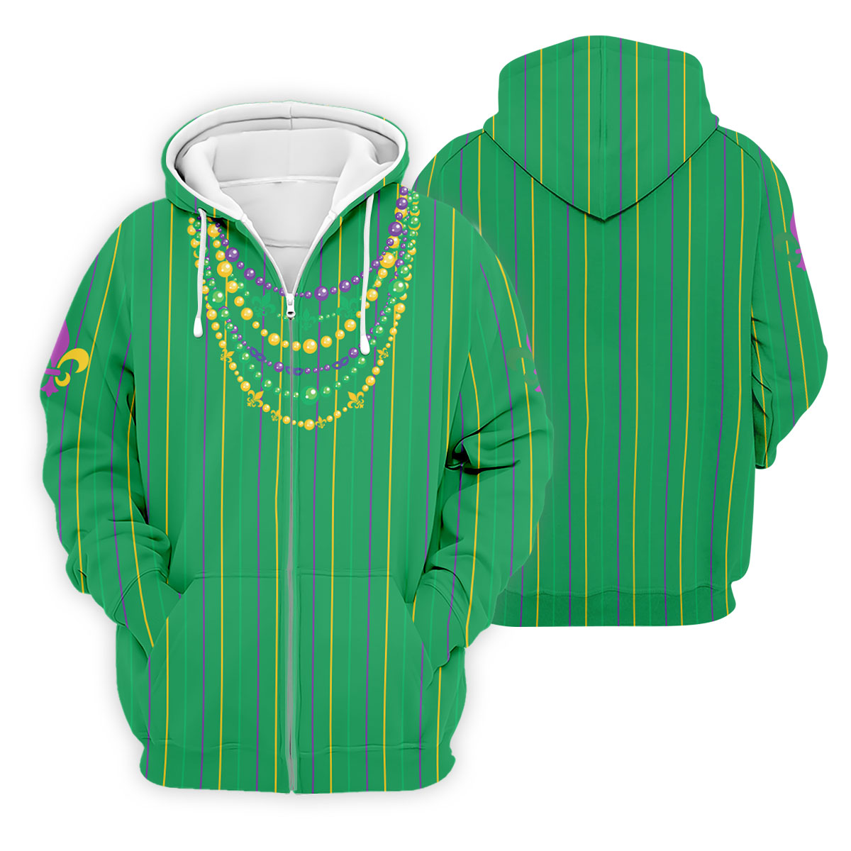 Mardi Gras Beads Necklaces Print Green Golf Shirt, Golf Tops For Men, Polo ShirtFor Men, Golf Shirts For Men