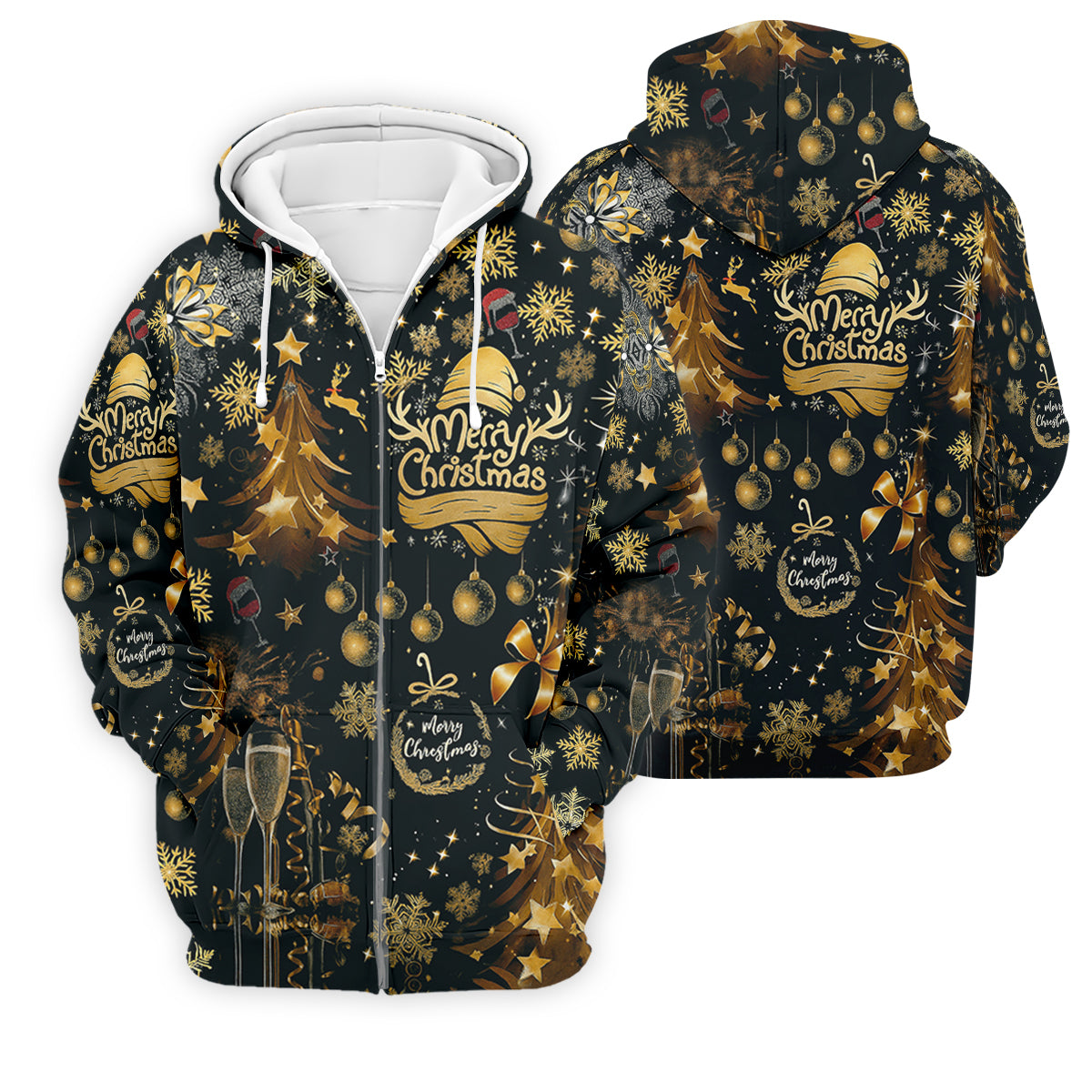 Champagne Golden Merry Christmas Men's Golf Polo Shirtistmas Golf Shirt, Golf Gift For Men