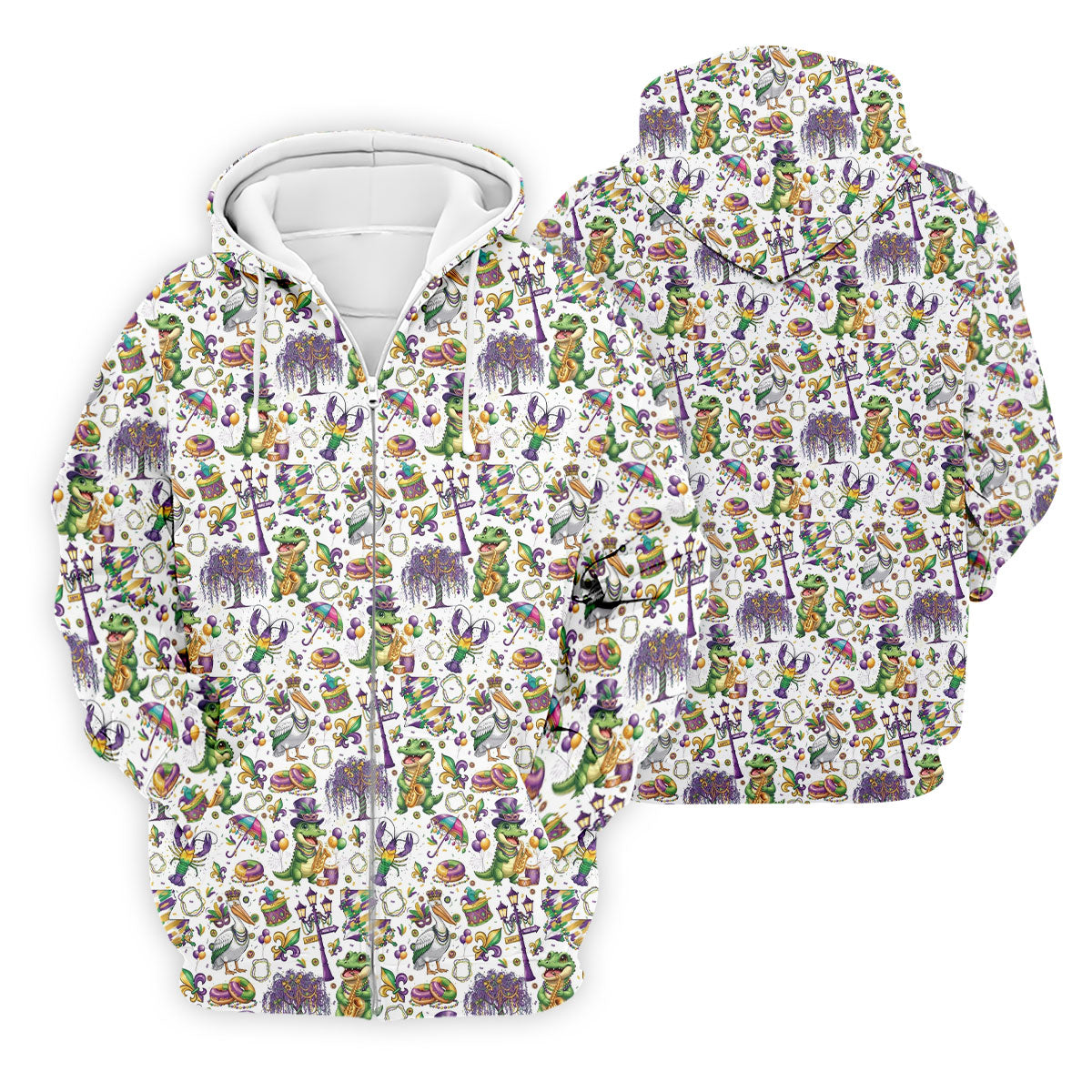 Mardi Gras Fleur De Lis Animal Band White Golf Shirt, Golf Tops For Men, Polo Shirt Men