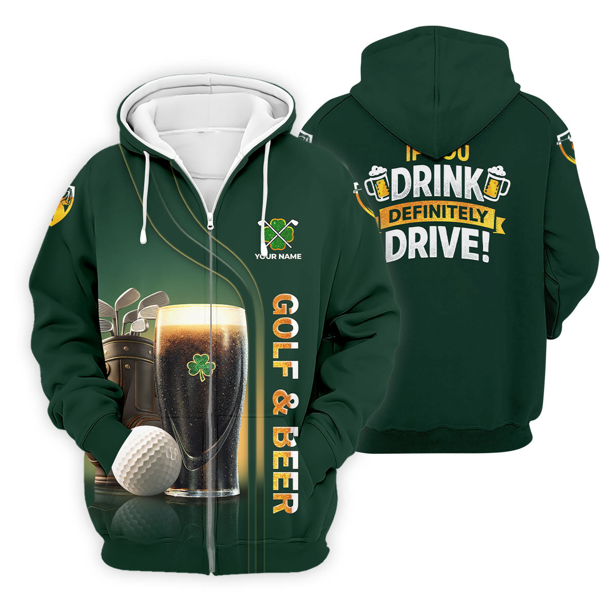 If You Drink Definitely Drive Golf And Beer Black Beer St Patrick's Day Green Golf Tops For Men, Golf Shirts For Men