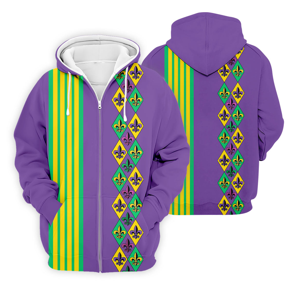Fleur De Lis Argyle Pattern Purple Green Gold Stripes Golf Tops For Men, Polo ShirtFor Men, Golf Shirts For Men