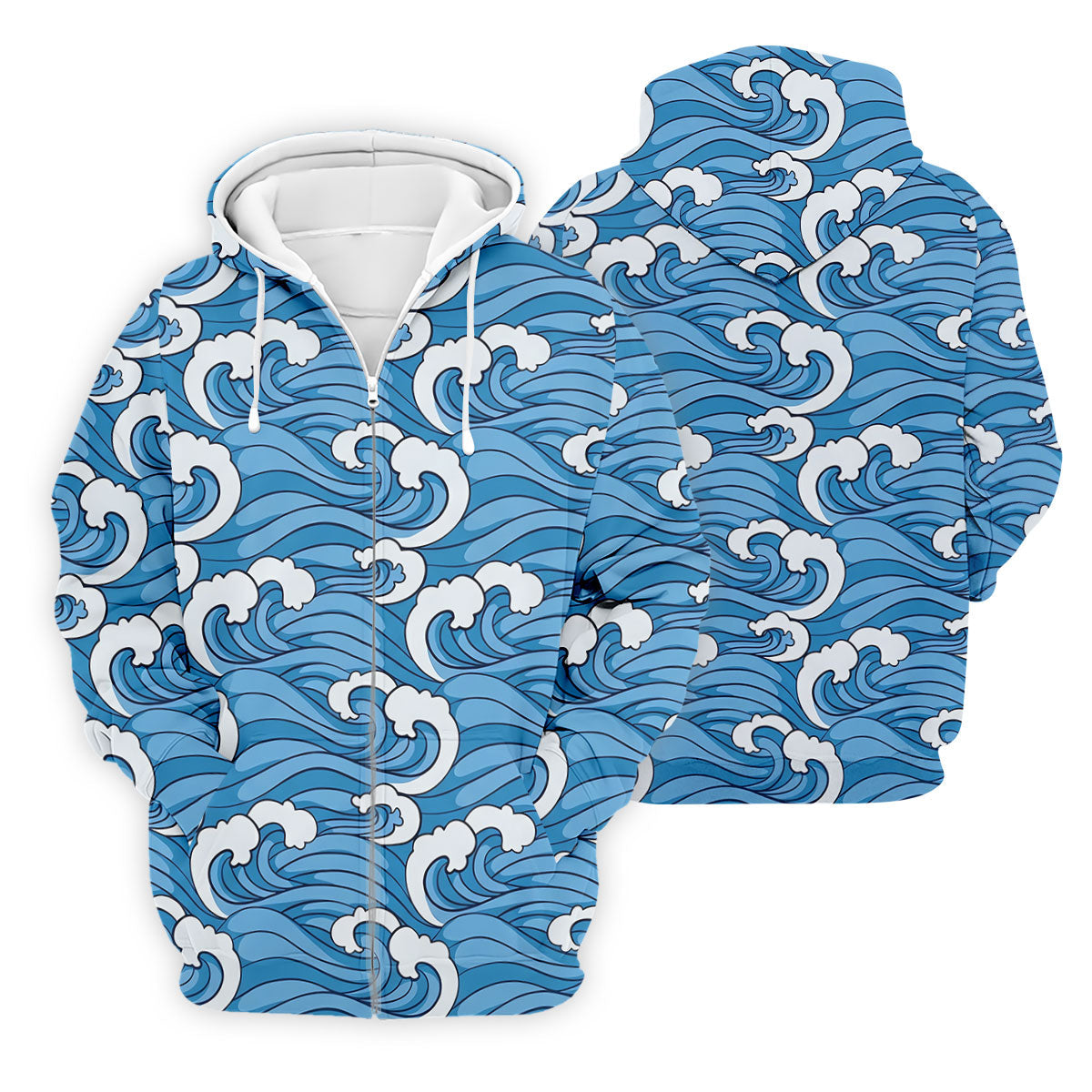 Japanese Wave Golf Shirt, Ocean Wave Pattern Men's Golf Polo, Polo Shirts For Men