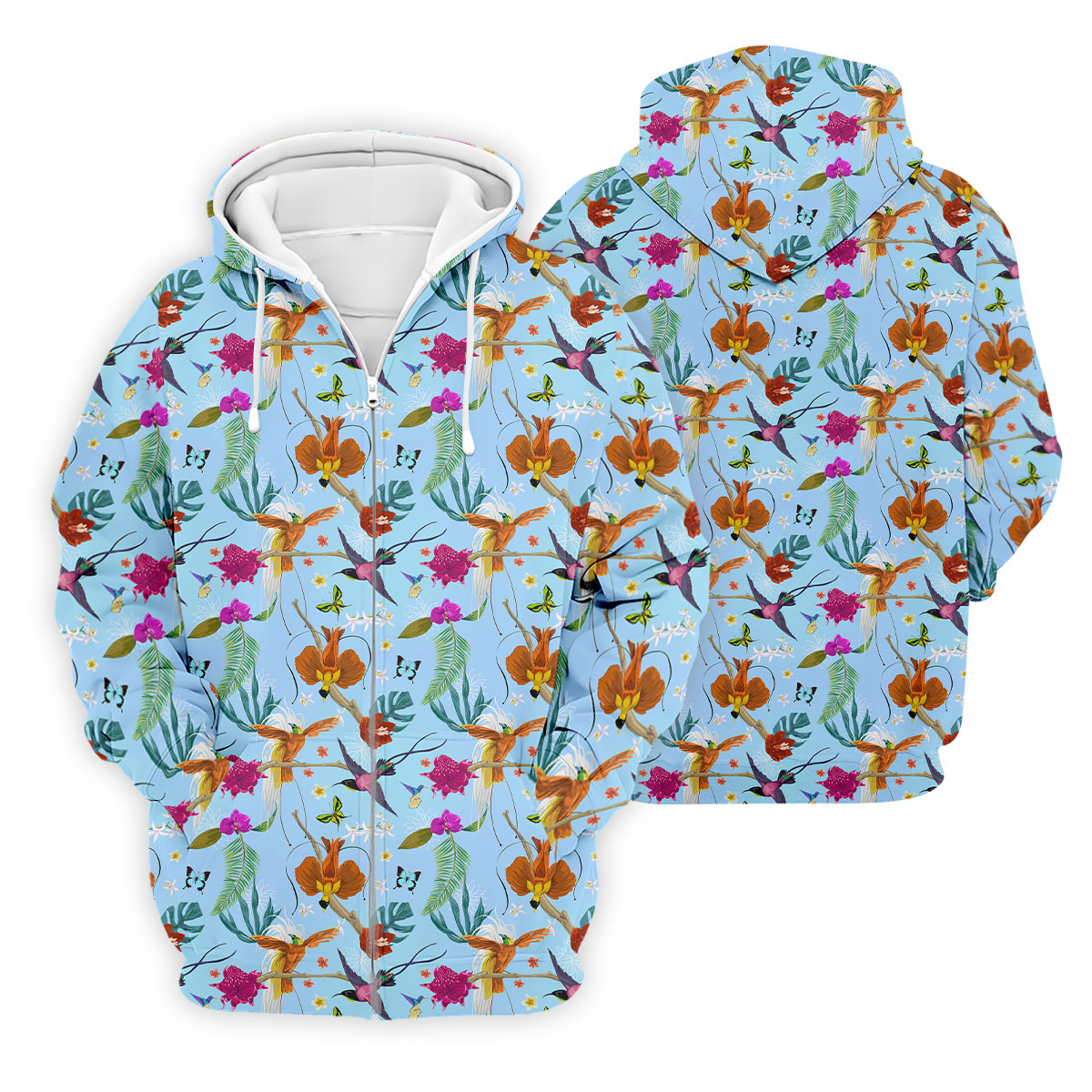 Hummingbird Paradise Golf Shirt, Tropical Flower Garden Pattern, Golf Shirt For Men