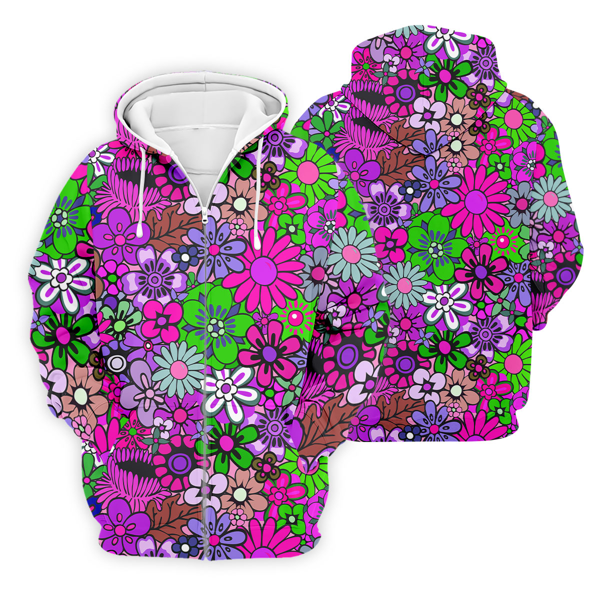 Pink Purple Retro Flower Power Golf Shirt, Mens Polo Shirts, Hawaiian Golf Shirt, Printed Golf Shirts