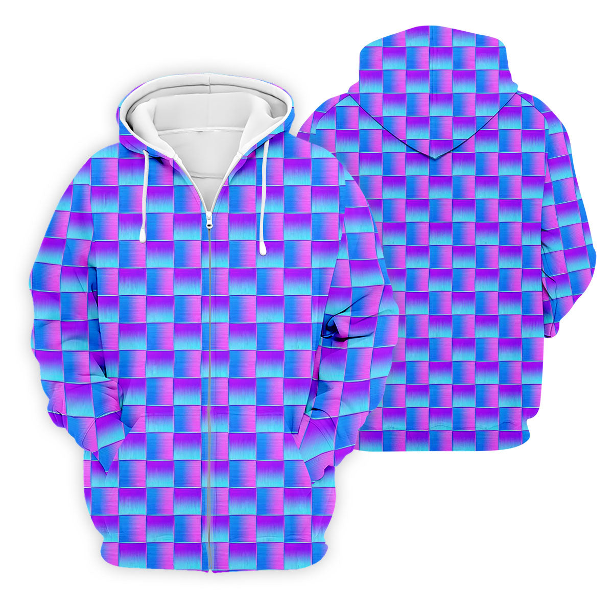 Purple Blue Gradient Checkered Pattern Golf Shirt, Mens Golf Polo, Printed Golf Shirts, Golf Polo Shirts For Men