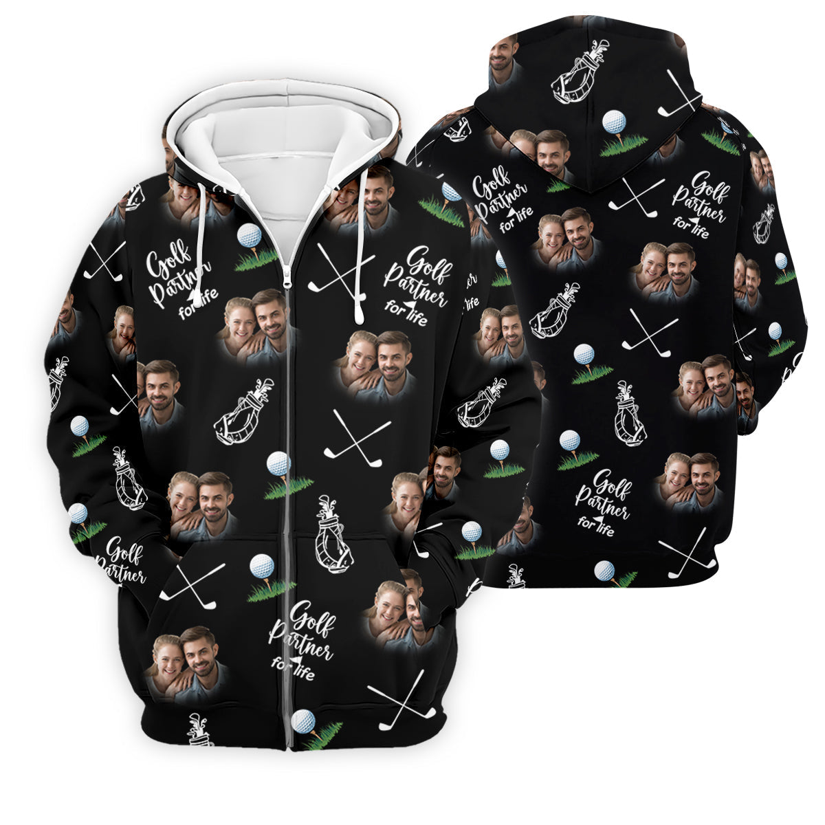 Golf Partner For Life Custom Photo Black Golf Tops For Men, Valentines Golf Gift, Golf Gift For Men