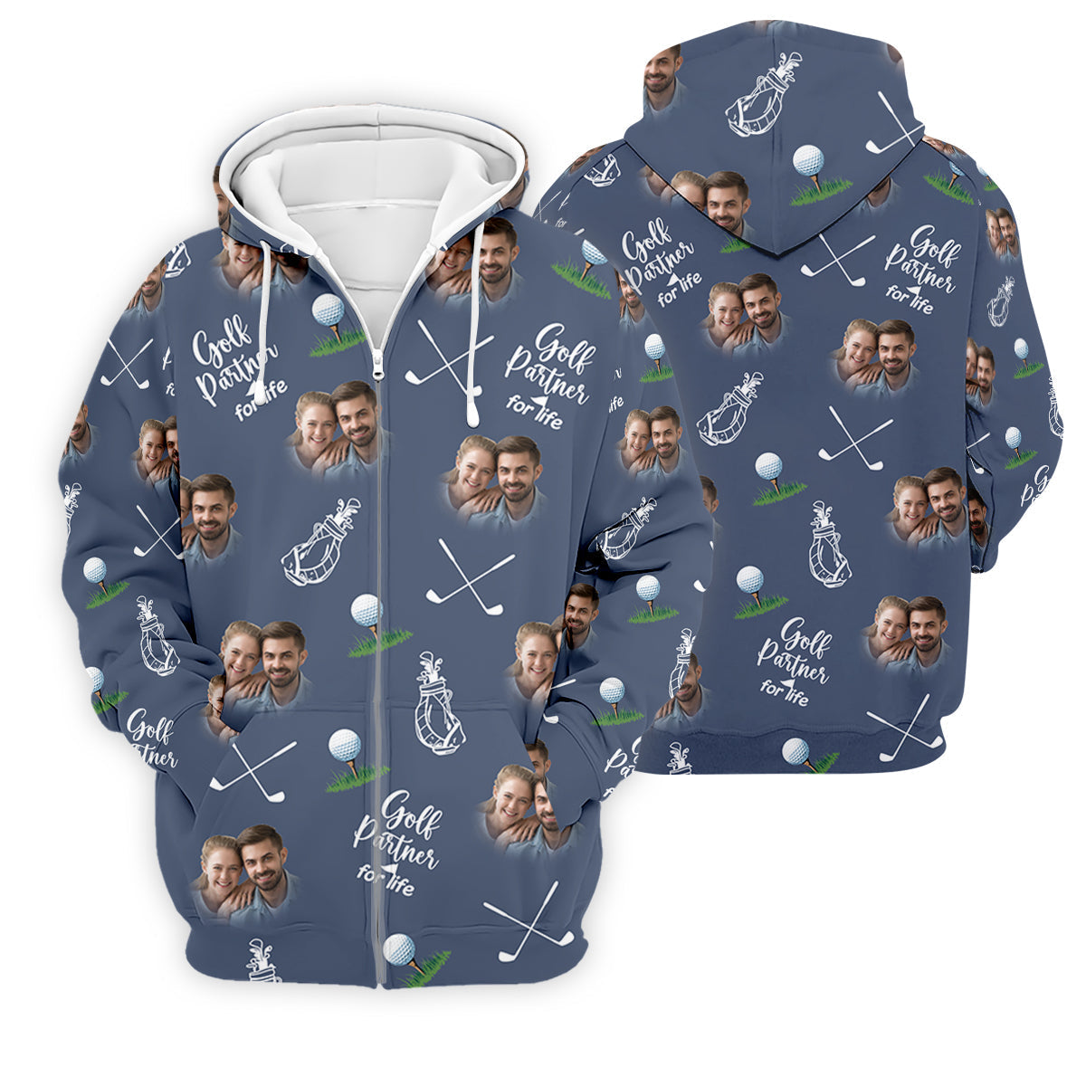 Golf Partner For Life Custom Photo Navy Golf Shirt, Valentines Golf Gift, Fun Golf Shirts For Men, Golf Gift For Men