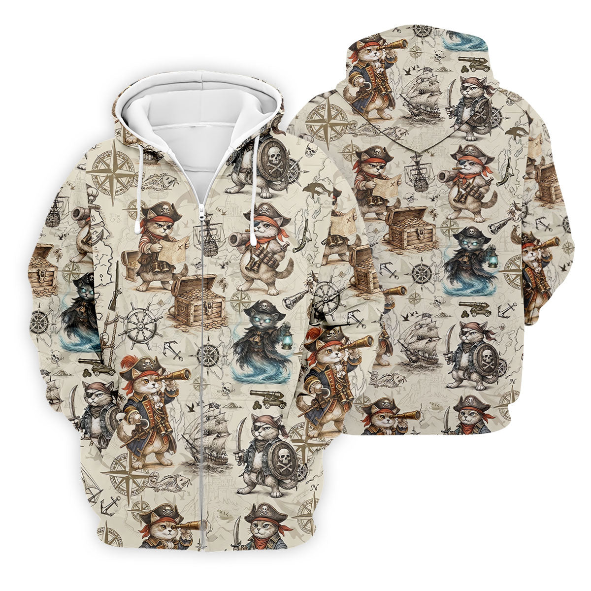 Vintage Pirate Cat Treasure Map Adventure Golf Shirt, Mens Polo Shirt, Hawaiian Golf Shirt, Golf Shirts For Men