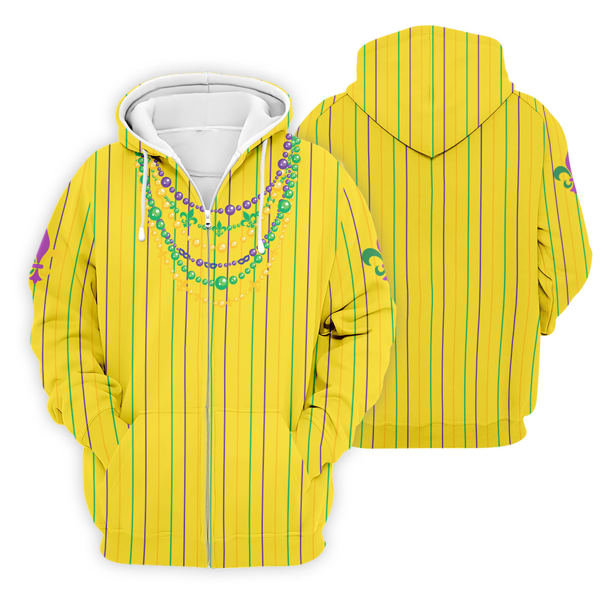 Mardi Gras Beads Necklaces Print Yellow Golf Shirt, Golf Tops For Men, Polo ShirtFor Men, Golf Shirts For Men