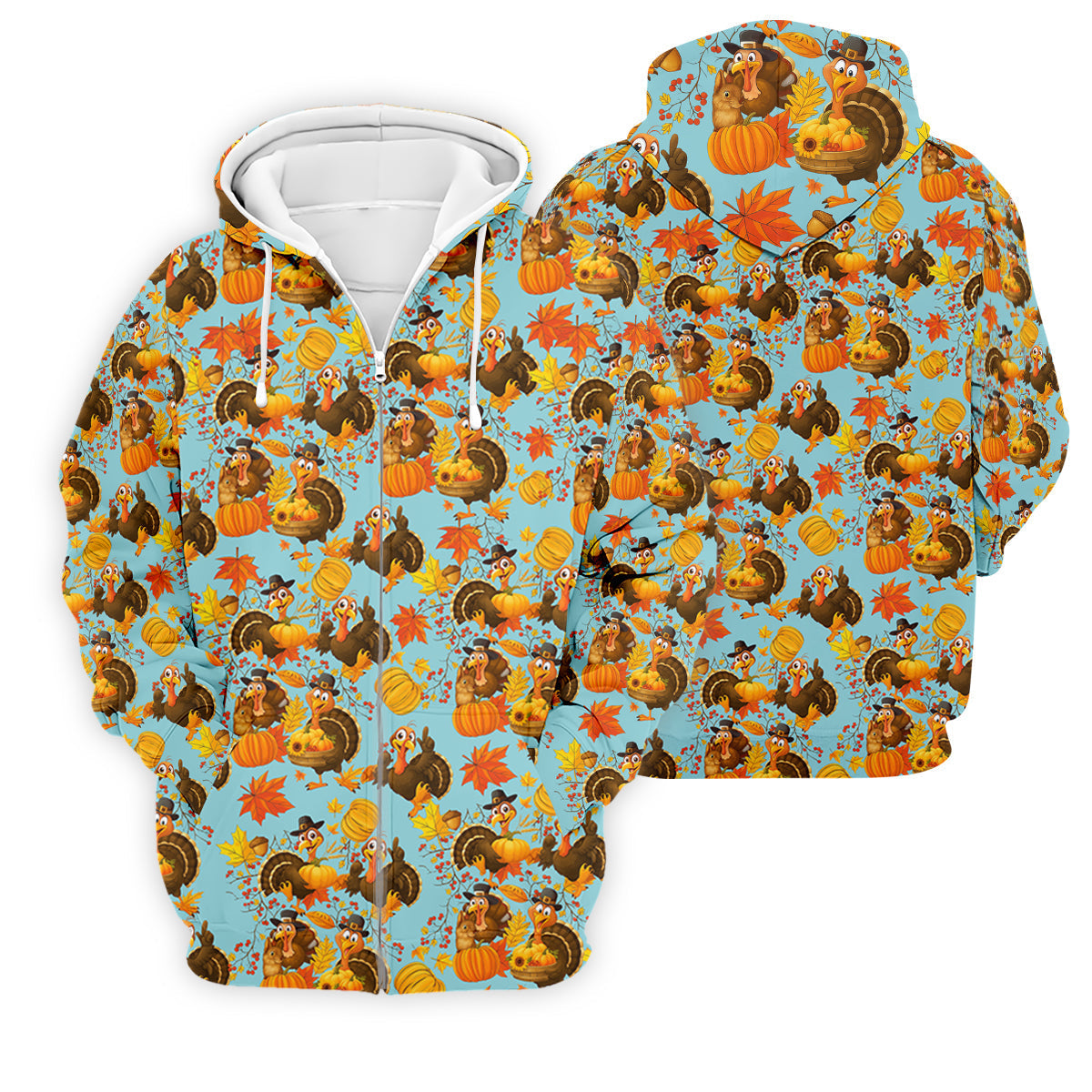 Turkey Pumpkin Thanksgiving Holiday Blue And Orange Polo Shirtor Men, Golf Gift For Men