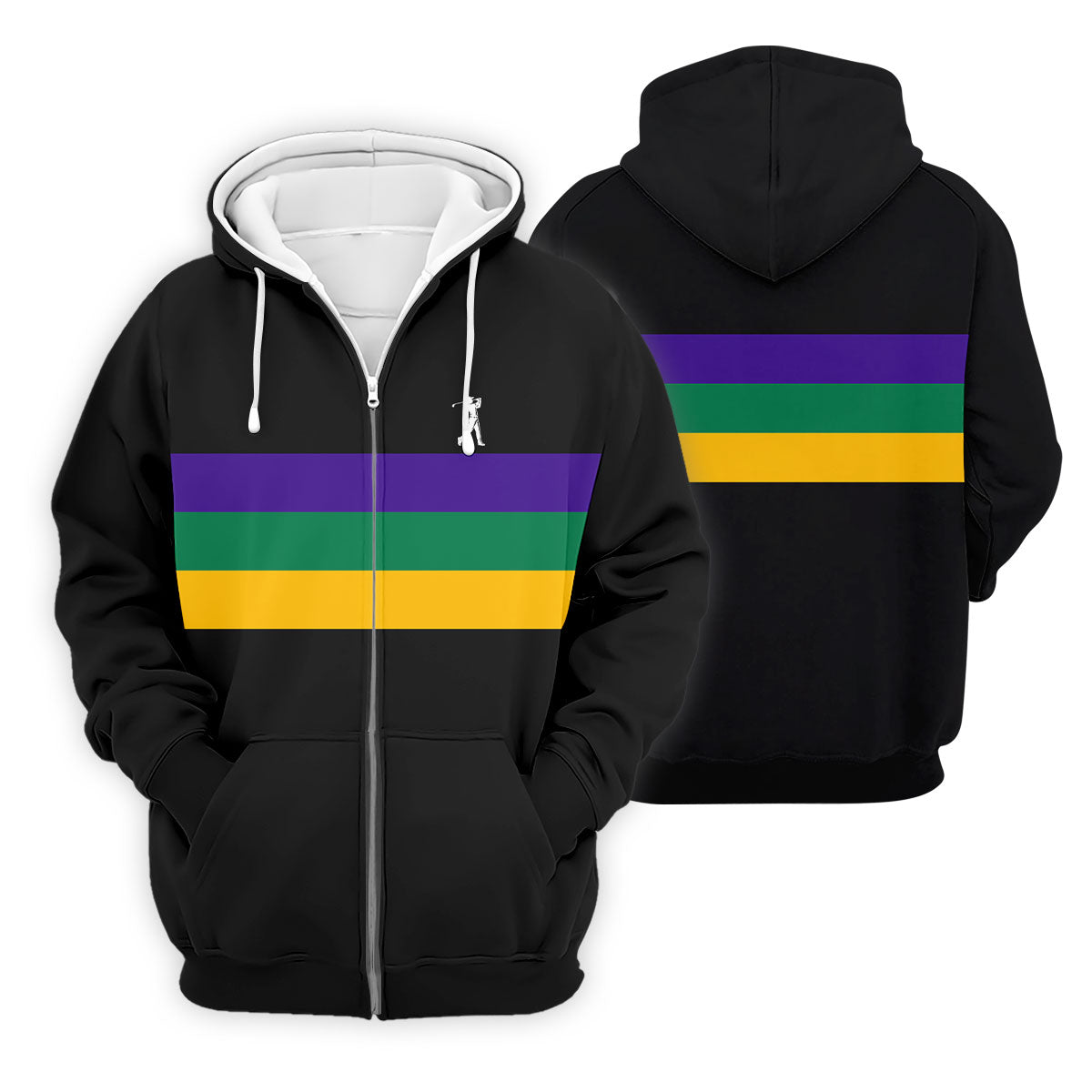 Mardi Gras Purple Green Gold Horizontal Stripes Black Golf Shirt, Golf Tops For Men, Polo ShirtFor Men