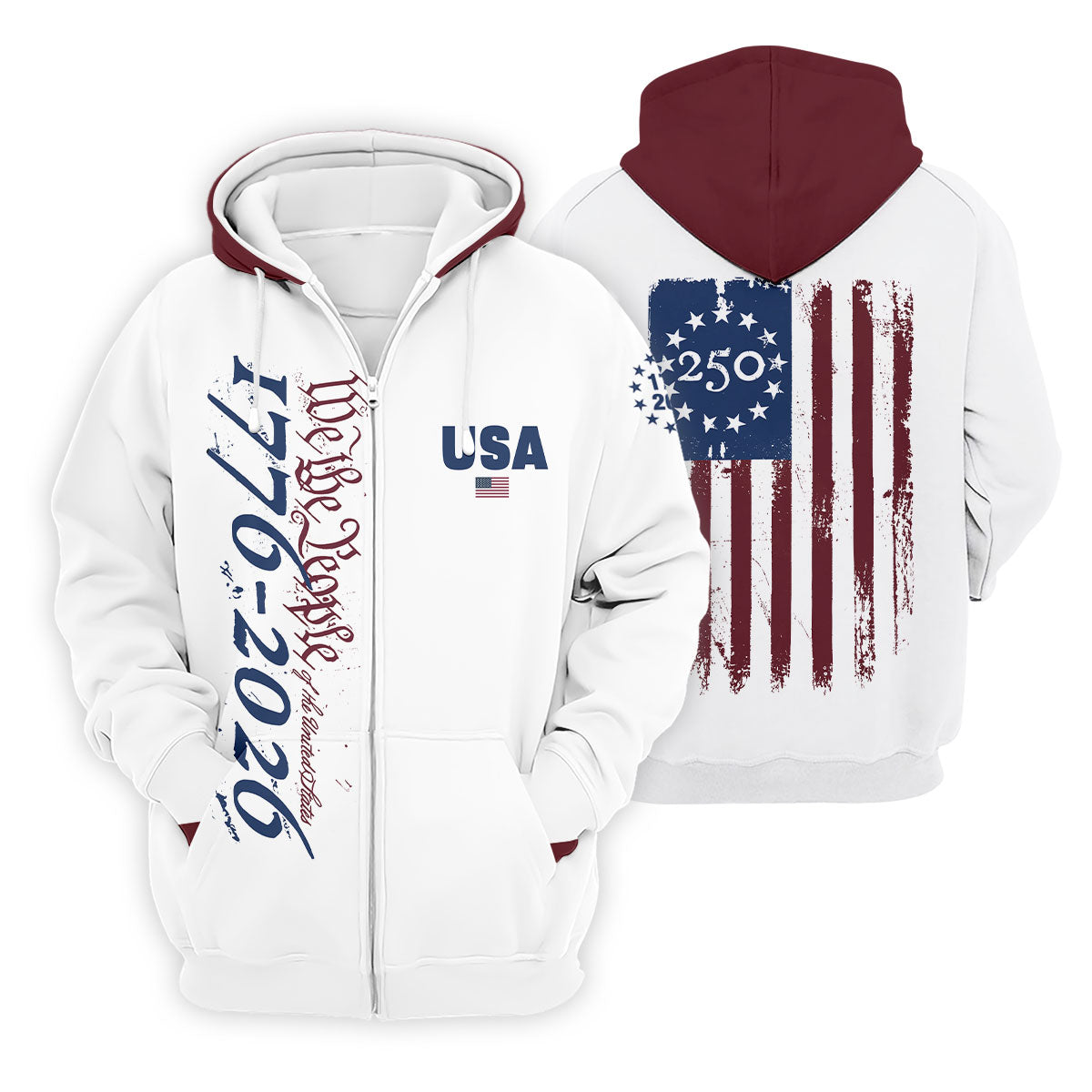 USA 250th Anniversary Long Sleeve Shirt, Independence Day Apparel, Hooded Jumper 4th Of July Gift
