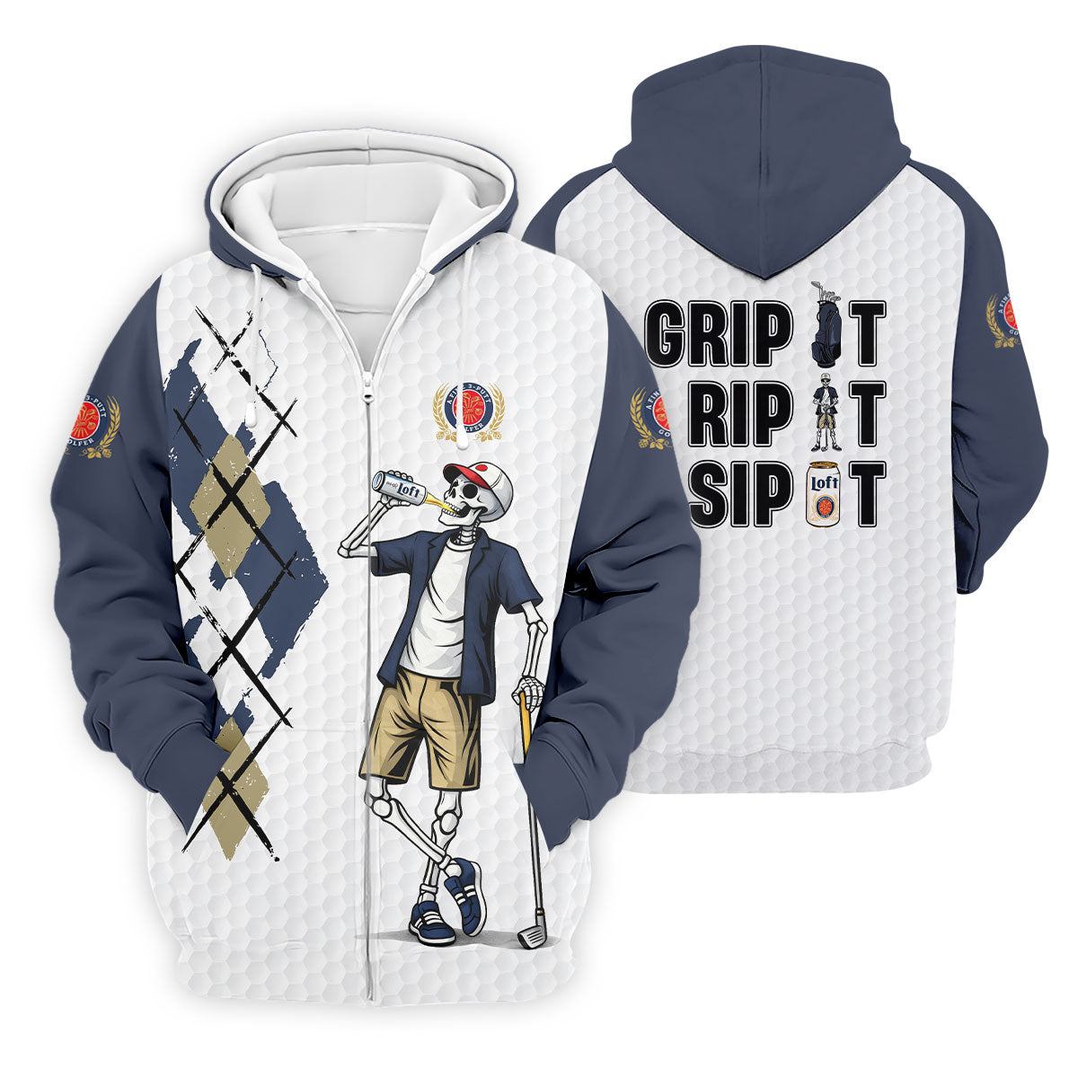 Funny Skeleton Golfer Drinking Beer Polo Shirt, Mens Golf Polo, Golf Apparel For Men