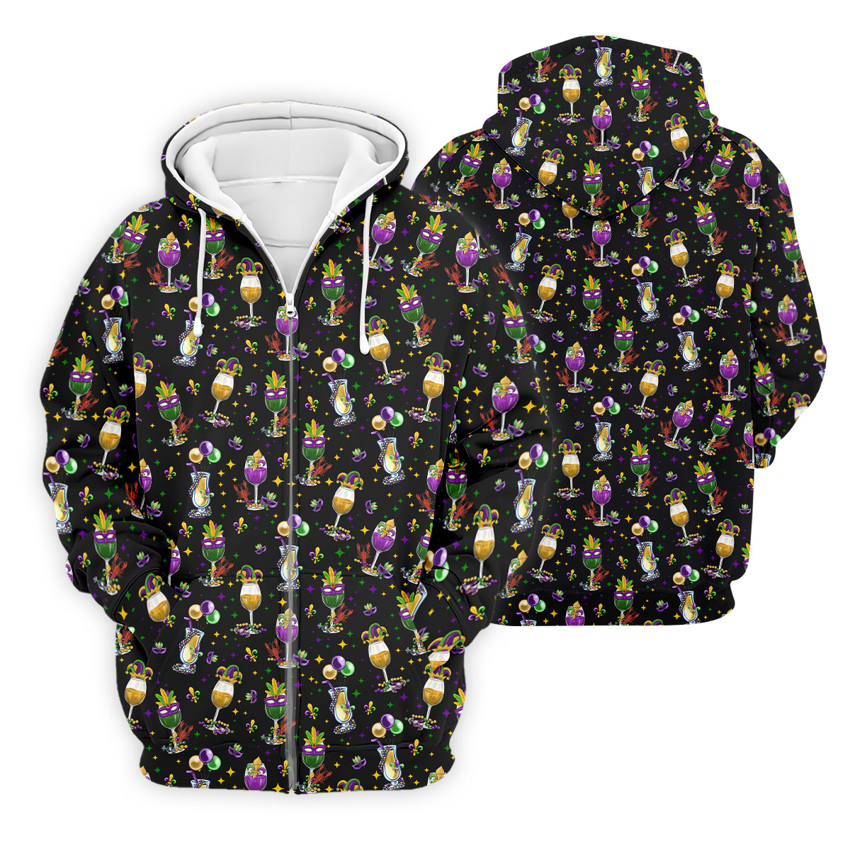 Mardi Gras Wine Glass Beaded Garland Fleur De Lis Black Golf Shirt, Polo ShirtFor Men, Golf Shirts For Men