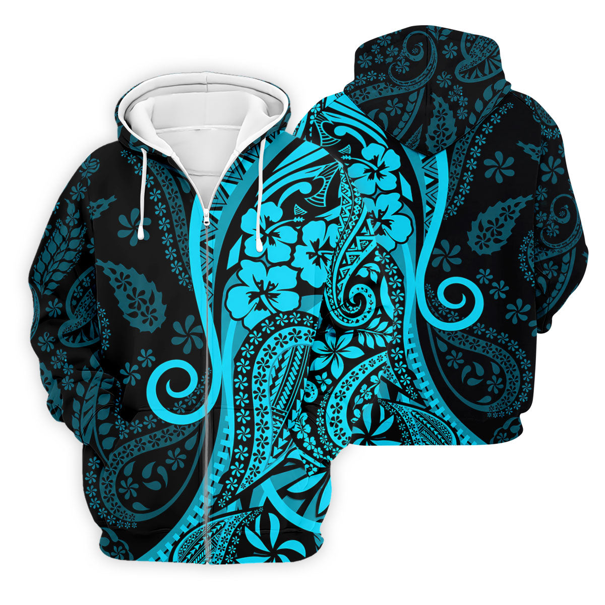 Island Tribal Golf Shirt, Blue Hawaiian Hibiscus Polo, Polo Shirts For Men