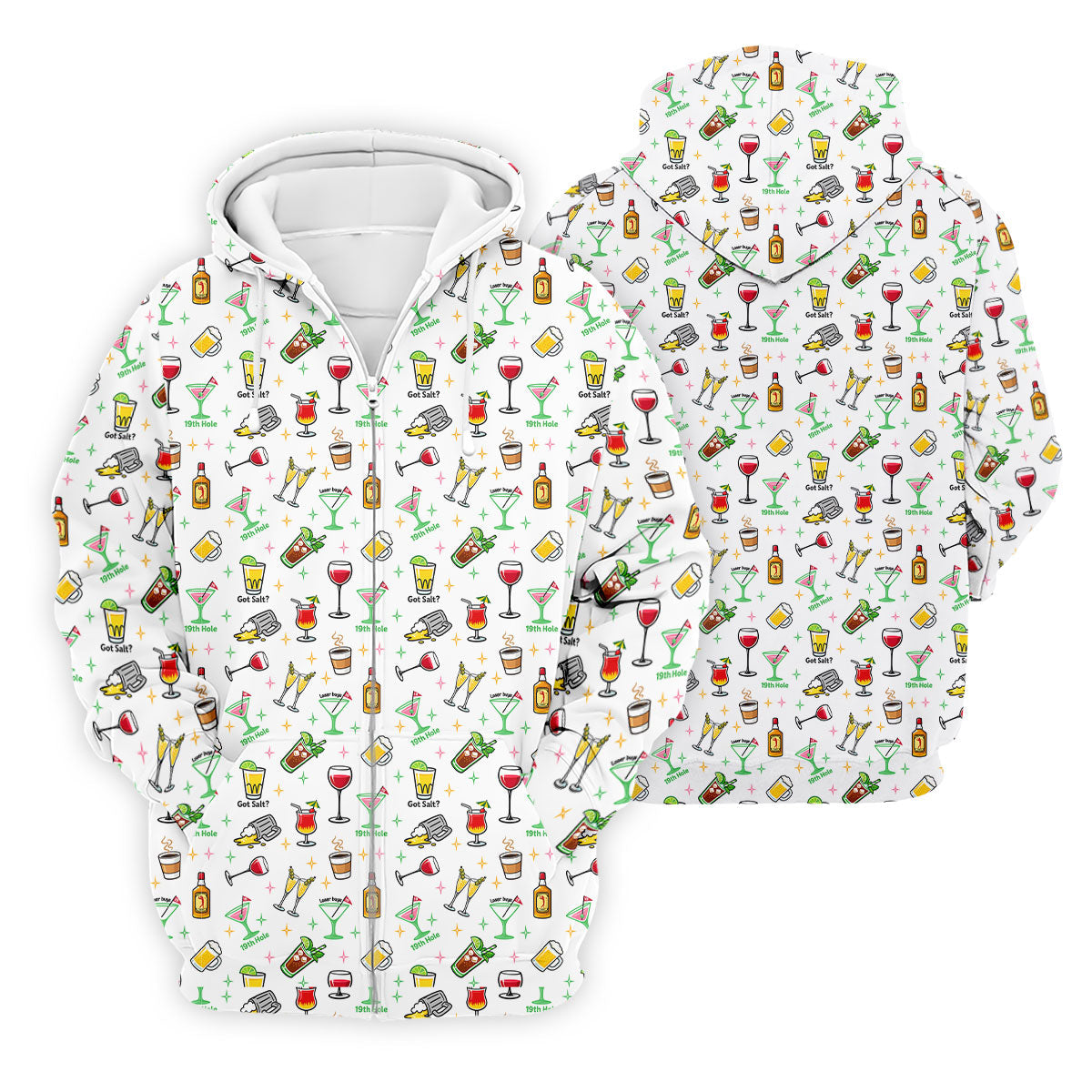19th Hole Cocktail Drinks Pattern Golf Shirt, Mens Golf Polo, Printed Golf Shirts