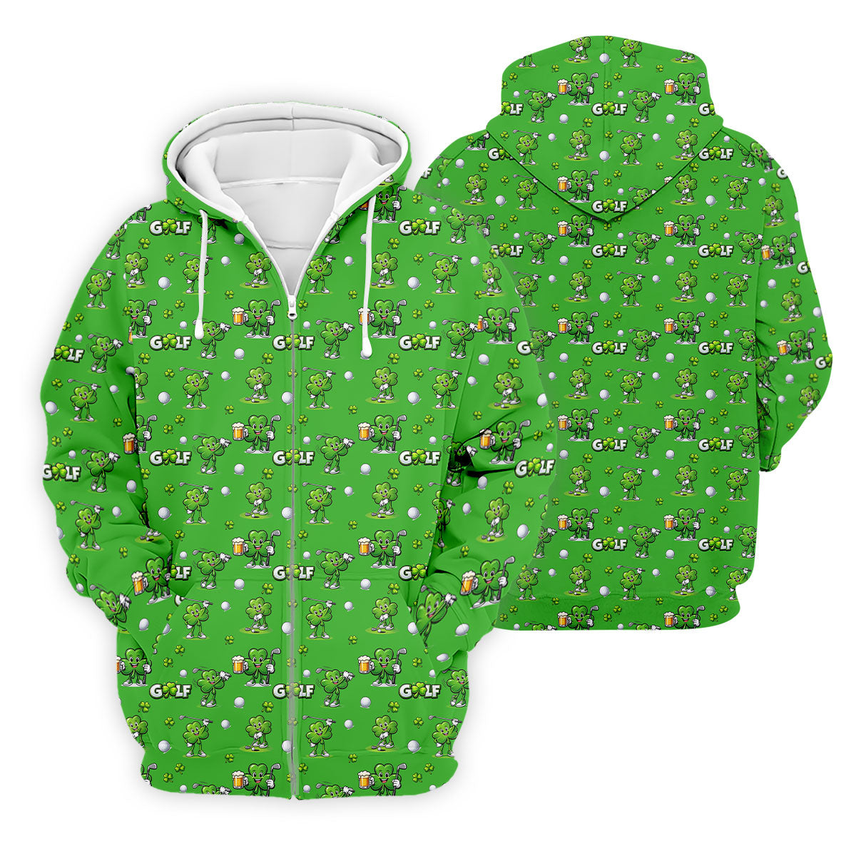 Three Leaf Clover Golf And Beer St Patrick's Day Green Golf Shirt, Fun Golf Shirts For Men, Polo ShirtFor Men