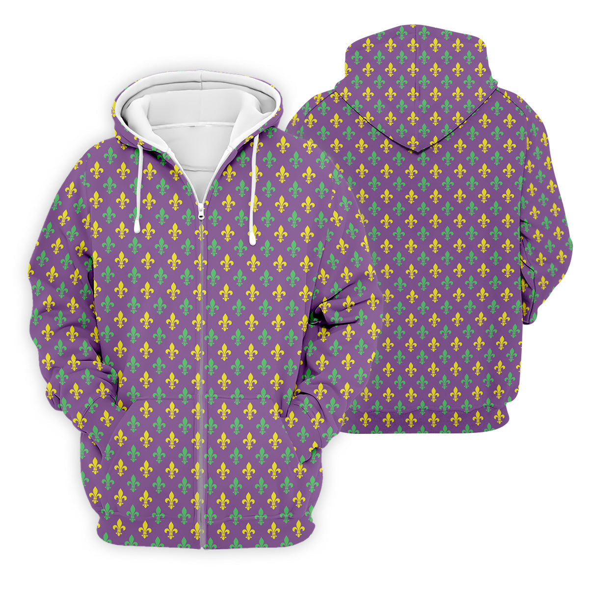 Mardi Gras Theme Green Purple Gold Fleur De Lis Pattern Golf Tops For Men, Golf Gift For Men