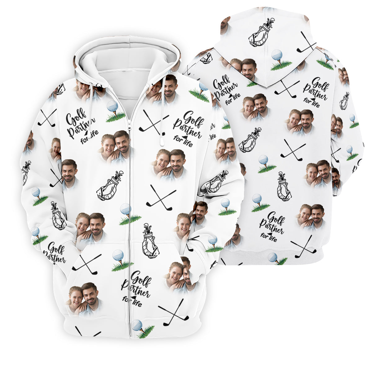 Golf Partner For Life Custom Photo White Golf Tops For Men, Valentines Golf Gift, Golf Gift For Men