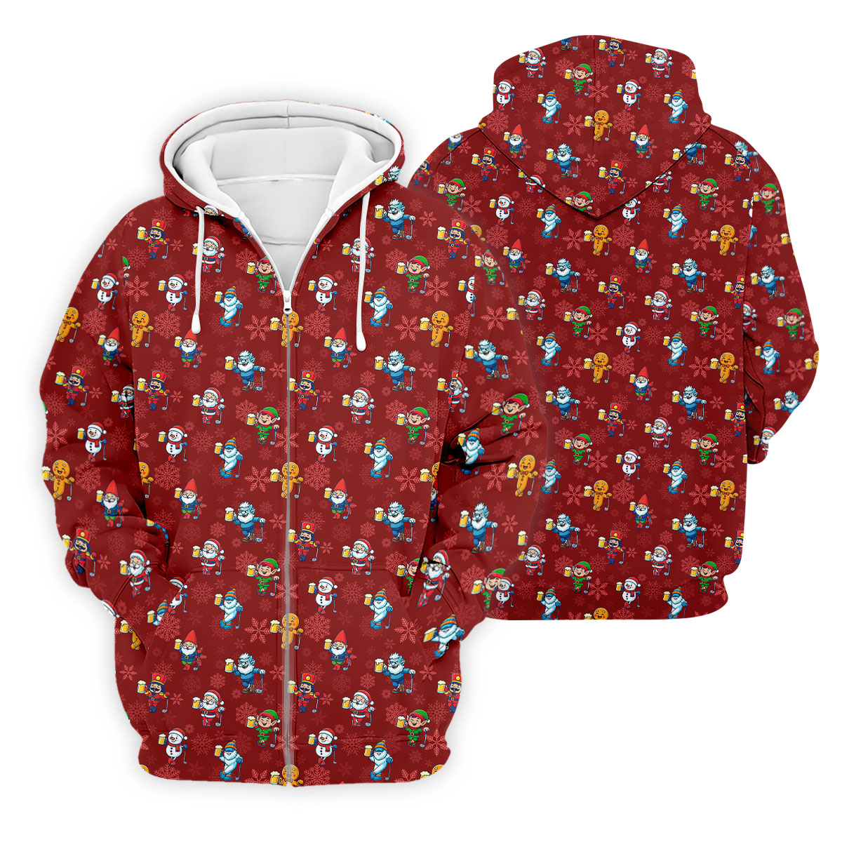 Christmas Characters Golf And Beer Red Men's Funny Golf Shirts, Christmas Golf Shirt, Polo ShirtFor Men