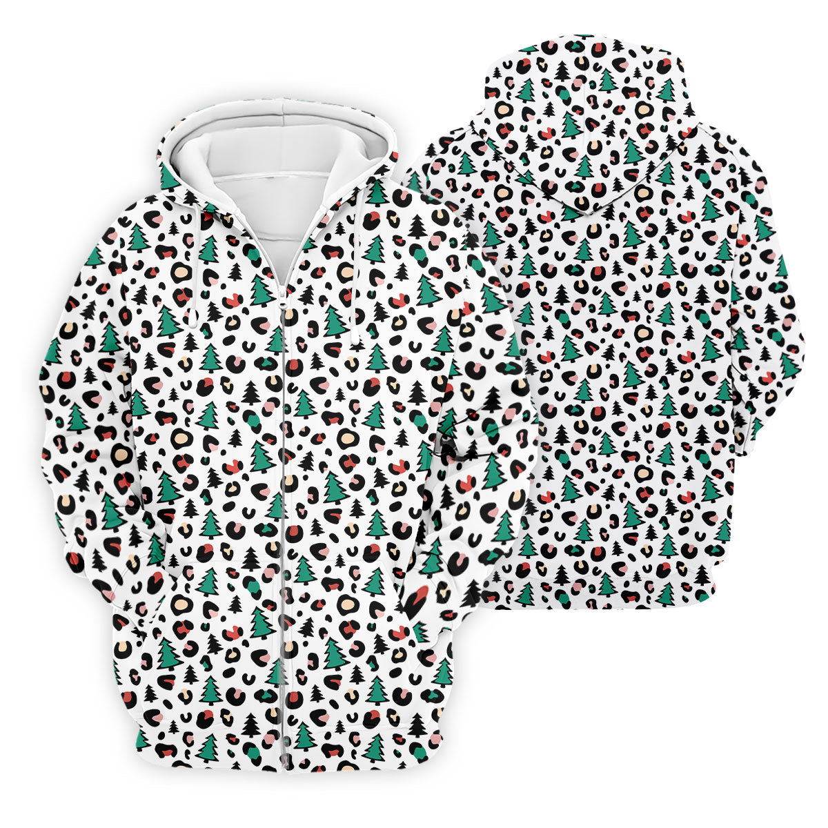 Leopard Pattern Xmas Pine Tree Golf Tops For Men, Christmas Golf Shirt, Cute Golf Outfit, Polo ShirtFor Men